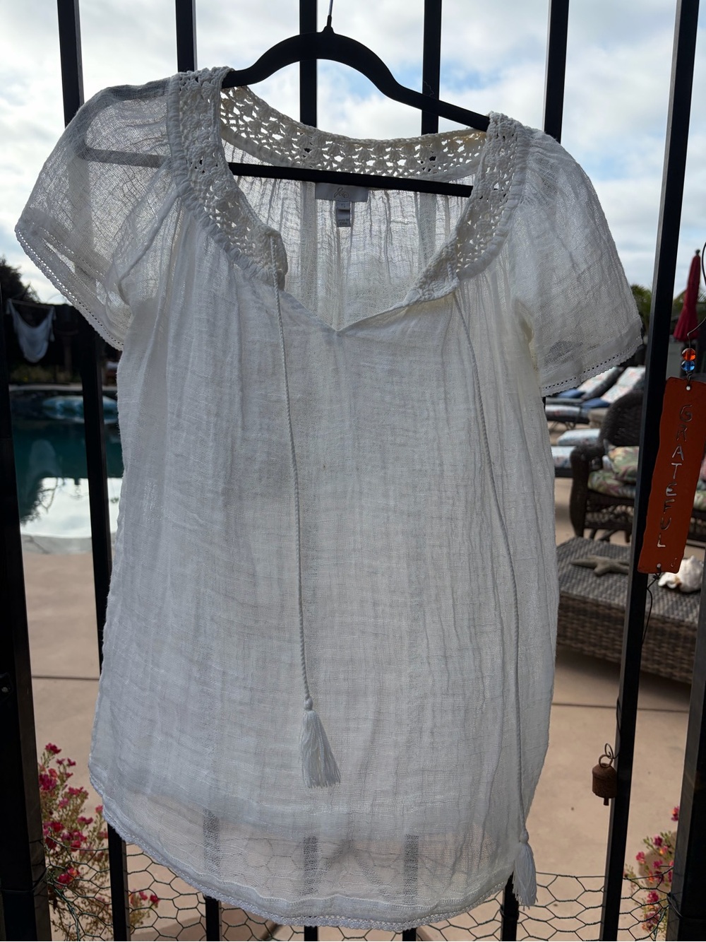 Joie White Crochet-Trim Peasant Top - Women's Lightweight Blouse